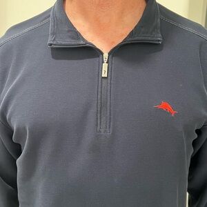 Tommy Bahama Navy Half-Zip Shirt with Red Logo